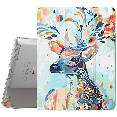 MoKo Case Fit iPad 2/3/4 - Ultra Lightweight Slim Smart Shell Stand Cover with Translucent Frosted Back Protector Fit iPad 2/The New iPad 3 (3rd Gen)/iPad 4, Christmas Deer (with Auto Wake/Sleep)