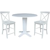 IC INTERNATIONAL CONCEPTS 42" Solid Wood Dual Drop Leaf Dining Table with 2 Counter Height Stools in White
