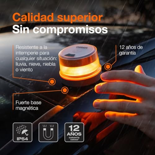 LEDguardian Road Flare Signal V16 IoT, luz de Advertencia LED certificada DGT 3.0, Uso obligatorio en España, 1900K, localización en Tiempo Real