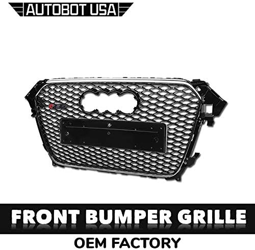 AutobotUSA Front Grill Compatiable with Audi A4/S4 B8.5 13-16 | Black Chrome Rs Honeycomb Mesh Front Hood Bumper Grill Grille