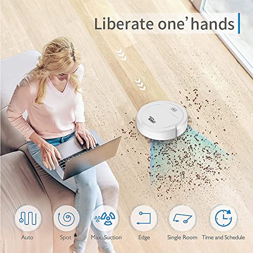 Robot Vacuum Cleaner, Ultra Slim Quiet, Cleans Hard Floors to Medium-Pile Carpets,Integral Memory Multiple Cleaning Modes Vacuum Best for Pet Hairs