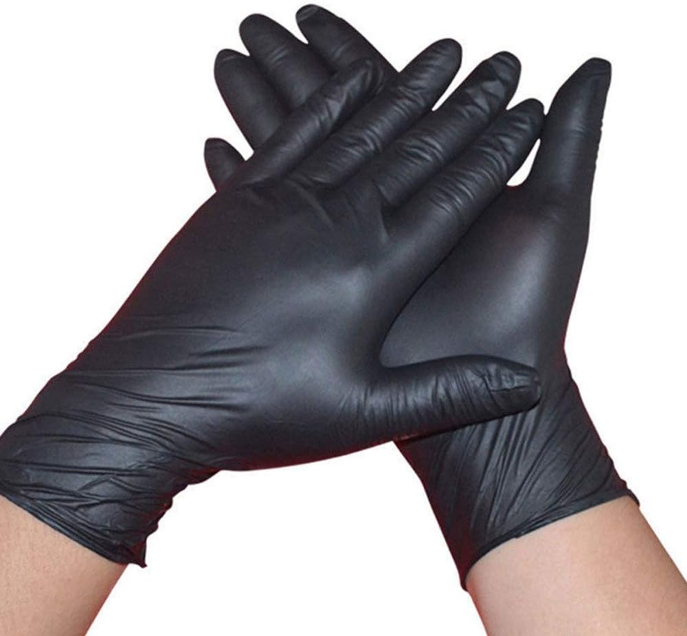 100/50/10 Pcs Disposable Tattoo Nitrile Gloves, Food Grade Powder-Free Latex-Free Beauty Care Gloves, Water-Proof Oil-Proof Home Cleaning Gloves, Industrial Black Rubber Gloves (10pcs, L)