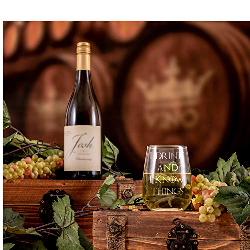 I Drink and I Know Things - Wine Glass, Stemless - 17oz - Engraved- Inspired by Game of Thrones- Drinkware - Novelty gift glasses for Men and Women - Made in USA. Includes free Wine Food Pairing Card - Thumbnail 5