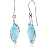 Beaux Bijoux Larimar Earrings for Women – Natural Larimar Dangle Earrings in 925 Sterling Silver – Beautiful Blue Gemstones - Unique Jewelry Gift