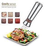 Deik Electric Pepper Grinder, Salt Pepper Mill, Gravity Battery Powered Salt Grinder with Adjustable Ceramic Coarseness, Electronic Black Pepper Mill, Sliver