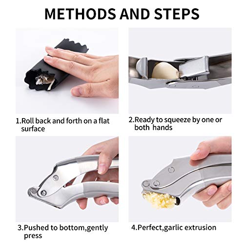 Premium Garlic Press Stainless Steel, Garlic Mincer Tool Set with