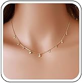 Jugielu Boho Rhinestone Choker Necklace Gold Crystal Dangle Necklace Choker Tiny Circle CZ Pendant Necklace Cubic Zirconia Station Necklace Chain Jewelry for Women