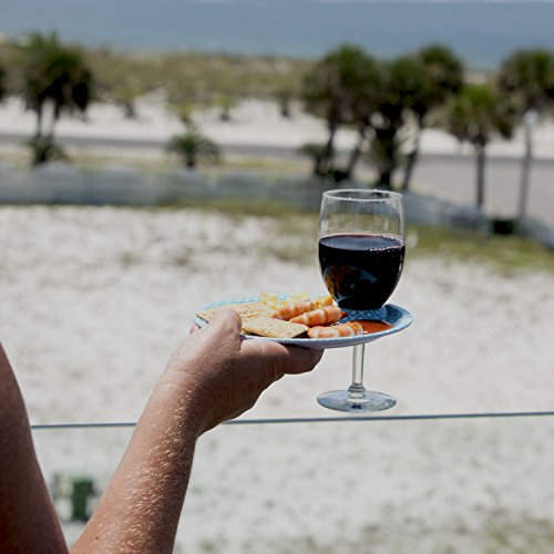 Set of 4 APPETIZER PLATES - 7" Melamine Plates with WINE GLASS HOLDER for Parties and Entertaining - Great for Appetizers, Salads or Desserts - Lightweight and Dishwasher Safe (Summer)