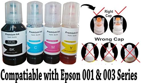 GoColor 001 & 003 Compatible Refill Ink for EPN L3110 L3150 L4150 L4160 L6160 L6170 L6190 L2700 L2750 L3700 L3750 L4750 Ink Tank Printer (B 127 ML & C/M/Y 70ML DYE Ink)