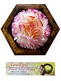 Jittasil Thai Hand-Carved Soap Flower, 4 Inch Scented Soap Carving Gift-Set, White Carnation In Decorative Hexagonal Pine Wood Case