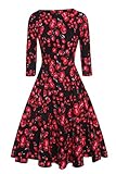 ACEVOG 50s Hepburn Style Vintage Long Sleeve Floral Party Cocktail Evening Dress