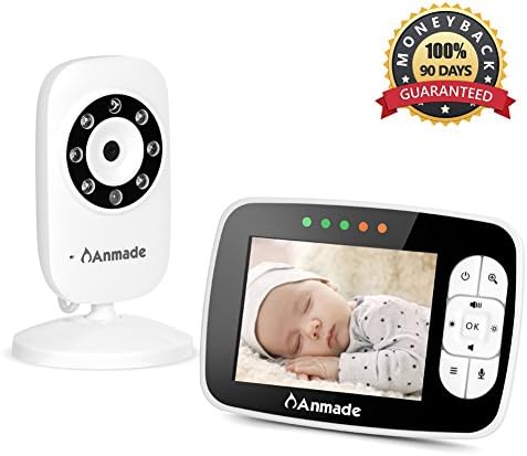 Video Baby Monitor with LCD Display, Anmade Wireless Digital Camera, 3.5” Infrared Night Vision, Two Way Talk Back, Temperature Monitoring, Lullabies, Long Range and High Capacity Battery