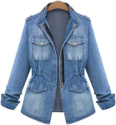 Women's Denim Jacket Casual Slim Fit Long Sleeve Loose Trucker Coat Outerwear Top Jeans Outercoat Windbreaker