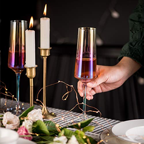 Meichu Modern Champagne Flutes Set of 2, 100% Lead Free Crystal Champagne Glasses, Hand Blown Champagne Flutes Glasses (Colorful) - Thumbnail 3