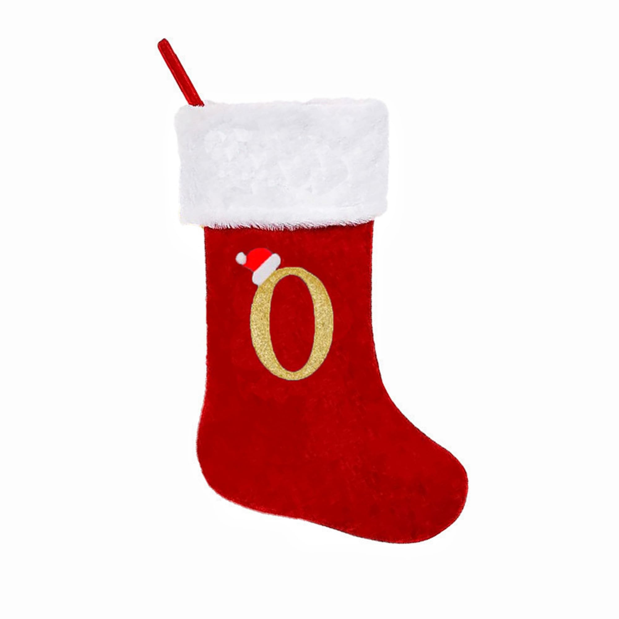 19 Inches Monogram Christmas Stockings with Letters, Large Super Soft Christmas Stockings Red Velvet with White Super Soft Plush Cuff for Christmas Xmas Tree Holiday Fireplace Family Decor Gifts (O)