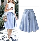 Hemlock Office Skirt Dress, Women Stretchy Waist A Line Drawstring Dress (XL, Blue)