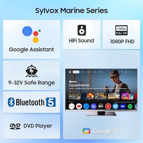 SYLVOX Smart Camping Travel TV 22 Inch TV 12V with Android 11 Built-in DVD Player Triple Tuner Bluetooth for Motorhome Truck Caravan HGVS Boats