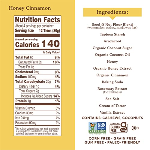 SIMPLE MILLS HONEY CINNAMON SEED & NUT FLOUR SWEET THINS, PALEO FRIENDLY & DELICIOUS SWEET THIN COOKIES, GOOD FOR SNACKS, NUTRIENT DENSE, 4.25OZ, PACK OF 1