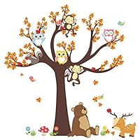 ElecMotive Jungle Wild Animal Vinyl Wall Sticker Decals for Kids Baby Bedroom (Owl Monkey Bear)