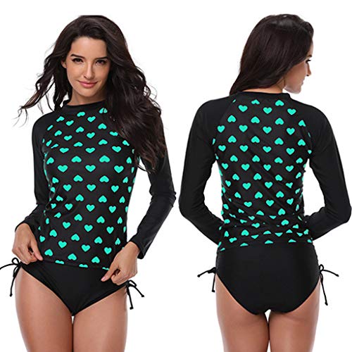 YEZIJIN Women Long Sleeve Rash Guard Print Quick-Drying Surfing Swimwear Sport Two Piece Shorts Swimsuit for Teens