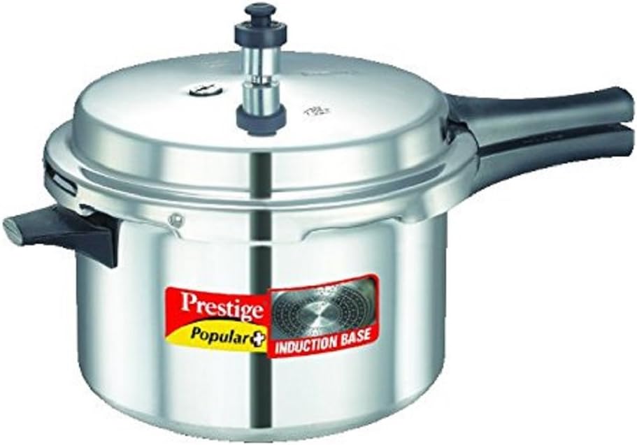 Prestige Popular Plus Induction Base Aluminum Pressure Cooker, 5.5-Liter, Silver