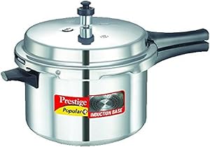Prestige Popular Plus Induction Base Aluminum Pressure Cooker, 5.5-Liter, Silver