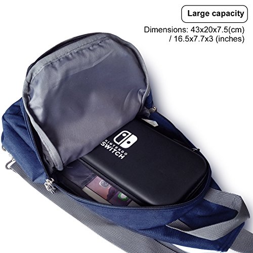 Victoriatourist WANDF Switch Travel Bag, for Nintendo Switch Console, Dock, Joy-Con Grip & Switch Accessories, Protective Storage Sling Backpack Shoulder Bag for Nintendo Switch and iPad (blue-2) - Thumbnail 2