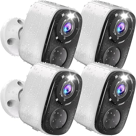 Photo 1 of 4Pack Security Cameras Wireless Outdoor,3K 5MP Battery Powered AI Motion Detection Spotlight Siren Alarm Surveillance Home Camera, Color Night Vision, 2-Way Talk, Waterproof, Cloud/SD