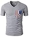 H2H Mens Casual V-neck Short Sleeve T-shirts with American Flag Chest Pocket