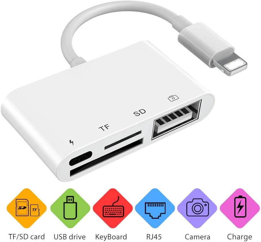 SD Card Reader, 4 in 1 Card Reader Adapter with 1*USB 2.0 OTG Interface, 1*SD/TF Card Reader, 1* PD Port Compatible with Phone X/8/7/Pad, No need APP