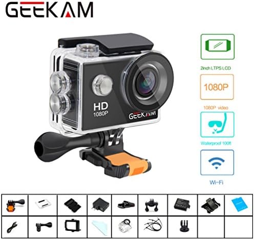 Digital Action Underwater Waterproof Sports Camera Cam Camcorders Wifi HD 1080P 30fps 12MP 170 Degree Wide Angle and Helmet Accessories Kit- Waterproof 100ft