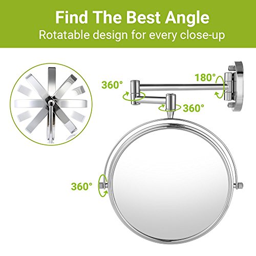 Cozzine Wall Mount Makeup Mirror, 10X Magnifying Two Side Vanity Extendable Bathroom Mirror, Chrom Finish (10X, Silver)