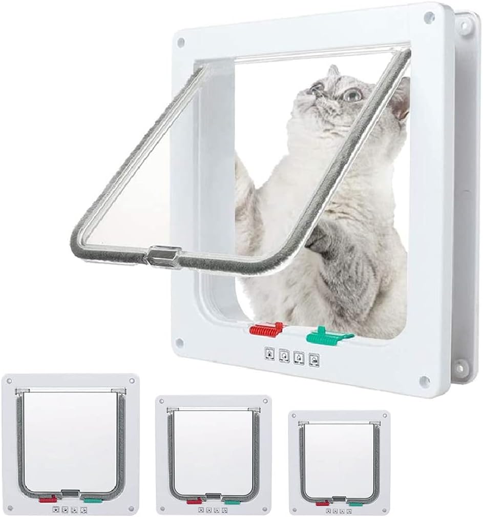 EGETOTA Cat Door Flap Medium (Outer Size 7.5" x 7.8"), 4 Way Locking for Interior Exterior Doors, Weatherproof Pet Door for Cats Doggie Kitties & Kittens, Easy Installation: Kitchen & Dining