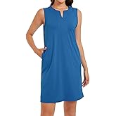 Lightbare Womens UPF 50+ Casual Sundress Sleeveless Tank Dress Notch Neck Summer Floral Dresses with Pockets Loose Fit
