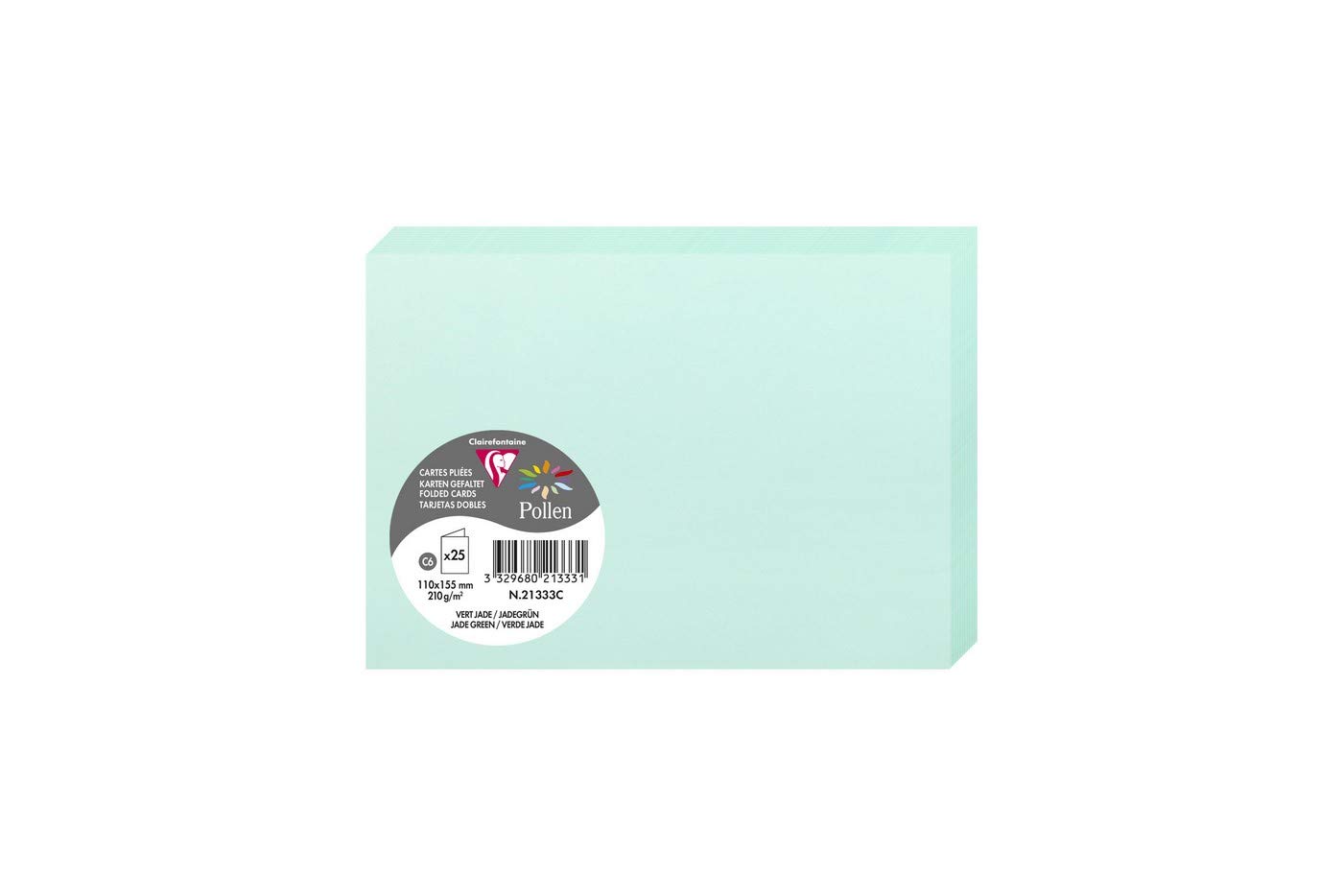 Clairefontaine 21333C Pack of 25 Double Cards Format C6 (11x15,5cm) 210gsm Jade Green Invitation Correspondence Cardboard Pollen range Smooth Premium Paper