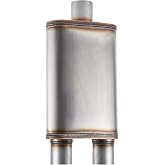Floshine Universal 409 Stainless Performance Exhaust Muffler, single in dual out muffle (3 in inlet 2.5 in dual outlet)