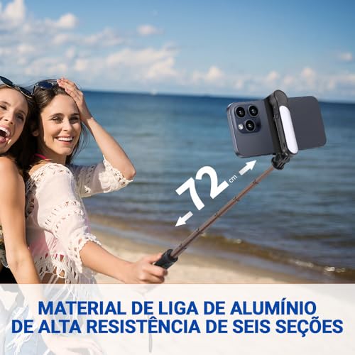 Estabilizador Celular, Estabilizador Portátil de Eixos para Celular, Eixos com Luz de Preenchimento, Tripé, Controle Remoto, Rotação 360° Automática