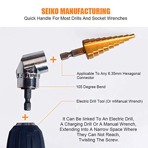 Right Angle Drill+3pc Impact Grade Socket Adapter/Extension Set,105 Degree Multifunction Right Steel Angle Driver Angle Extension Power Screwdriver 1/4inch Hex Bit Socket Holder Power Drill Tool - Thumbnail 7