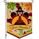 Joyousa Thanksgiving Garden Flag - 12x18 Inch Burlap Thanksgiving Decorations - Turkey Outdoor Yard Flags Design for November