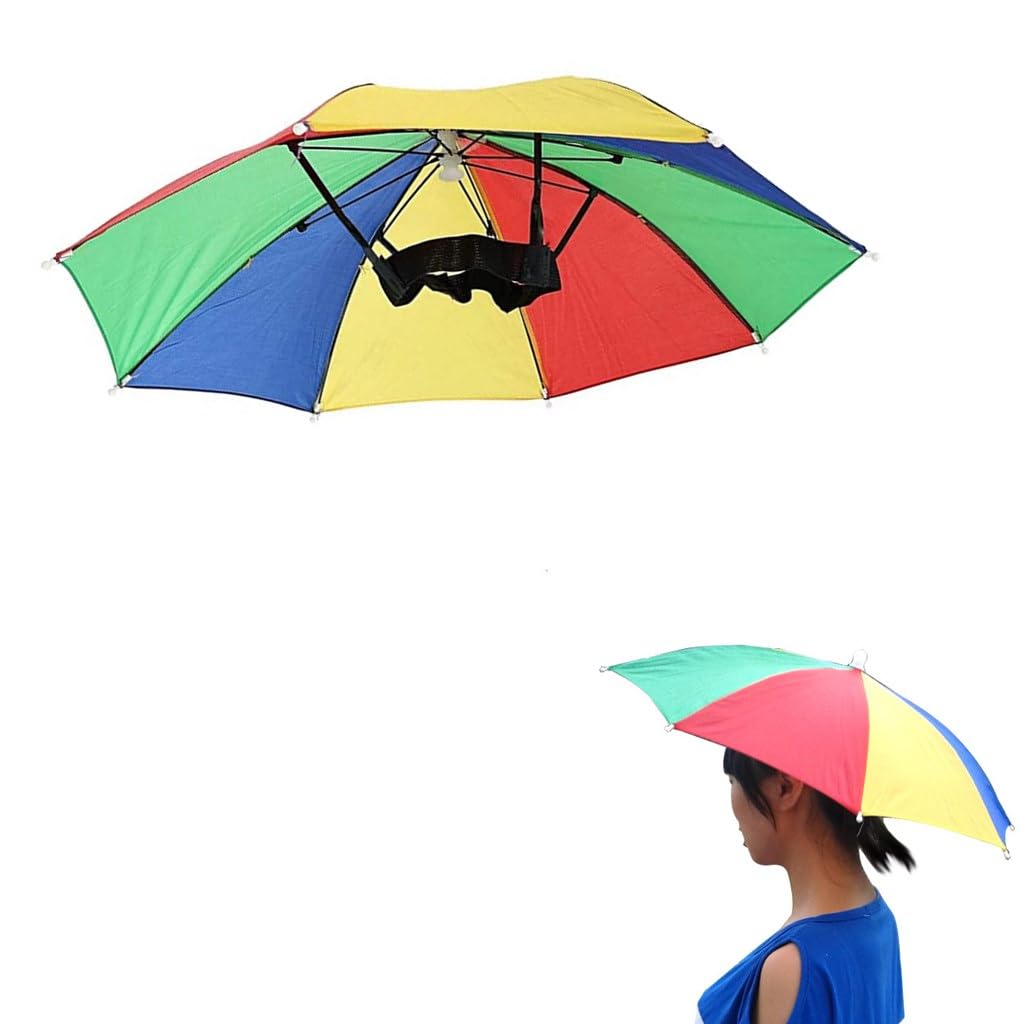 Voarge Head Umbrella Hats, Umbrella with Elastic Band Fishing Umbrella Hat for Adults Kids Folding Umbrella Hat for Outdoor Golf Camping Gardening Festival, Diameter 53cm