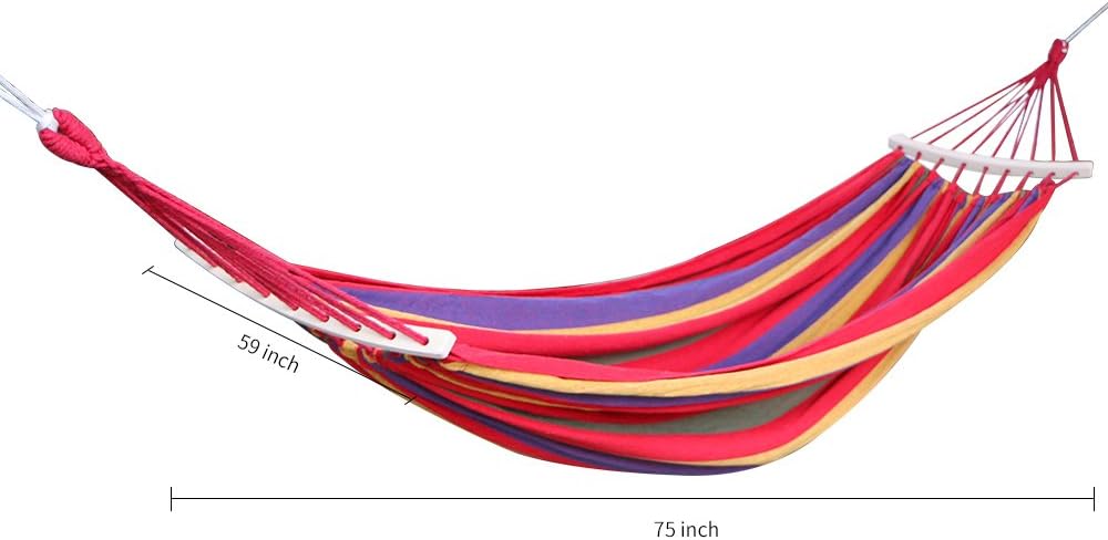 Rusee Double 2 Person Cotton Fabric Canvas Travel Hammocks 450lbs Ultralight Camping Hammock Portable Beach Swing Bed with Hardwood Spreader Bar Tree Hanging Suspended Outdoor Indoor Bed: Sports & Outdoors