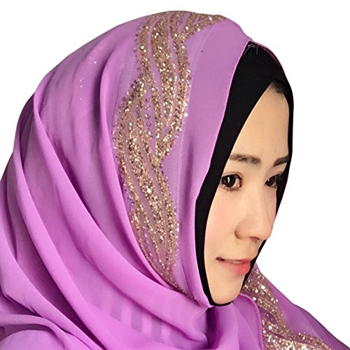 Zhengpin Scarf Muslim Headscarf Hijabs Cap for Women Long Shawl Gold Glitter
