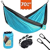 LATTCURE Double Hammock Lightweight Parachute Portable Hammocks for Hiking, Travel, Backpacking, Beach, Yard Gear Includes Nylon Straps & Steel Carabiners Support 450 lbs Blue