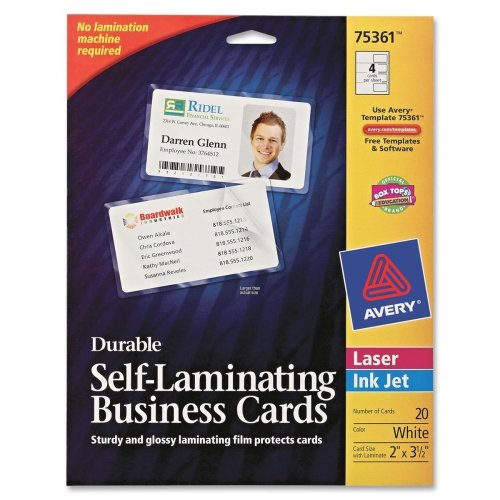 Avery SelfLaminating Cards, White, 2 1/4 x 3 1/2, 4/Sheet