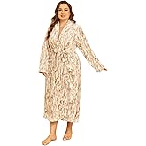 RONGTAI Long Fleece Robes for Women, Rabbit Printed Womens Robe with Belt and Pockets, Warm Soft and Luxury (XL, White), X-Large