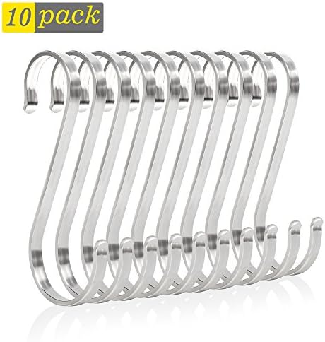 S Hooks, S Shape Metal Hooks, Heavy Duty SUS 304 Stainless Steel Flat Hooks,S Shape Hangers for Hanging Plants, Pots Pans, Closet, Towels, Clothes Bag,for Bathroom, Bedroom,Office, Kitchen( L,10 Pack)