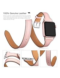 WAfeel   Correa de repuesto para Apple Watch de 1.496 in de piel auténtica con doble tuerca en forma de T para iWatch Smart Watch Series 3 Series 2 Series 1, Rosado 38mm
