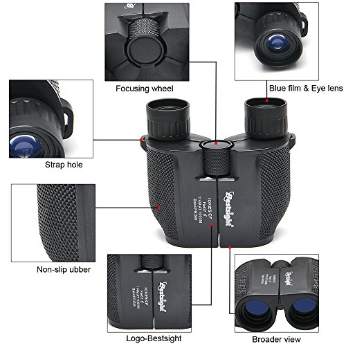 Folding Binoculars for Bird Watching 10x25 High Powered Magnification Compact Binoculars for Adults Kids Outdoor Shooting,Hunting,Astronomy,Sports and Concerts