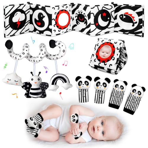 XIXILAND Black and White Baby Toys 0-3 Months High Contrast Baby Toys for Newborn Toys Infant Toys 0-6 Months/Car Seat Toys Soft Baby Book Baby Rattles Sensory Montessori Toys for 0 3 6 9 12 Months