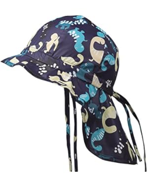 Baby/Toddler Flap Sun Hat with Chin Strap Adjustable Cartoon Dinosaur Printed Hat Cap Sun Protective Swim Hat